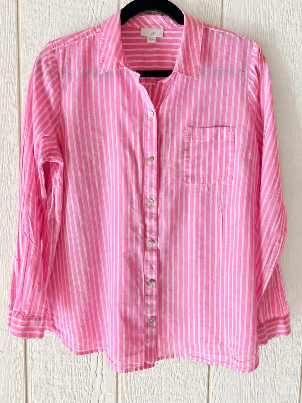J Jill Pink Pink White Stripe Lightweight Button Down Shirt Preppy M